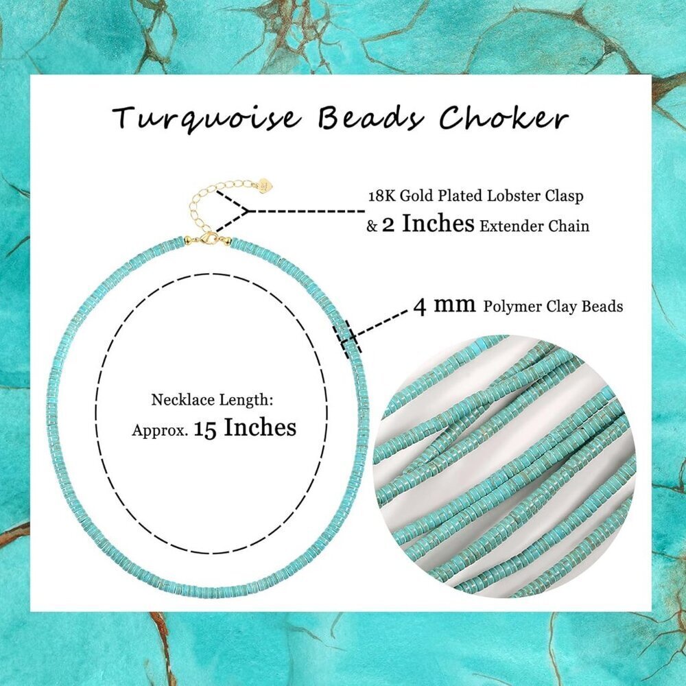 Stunning Turquoise Clay Seed Bead Choker Necklace - Perfect for Layering - Picture 3 of 7